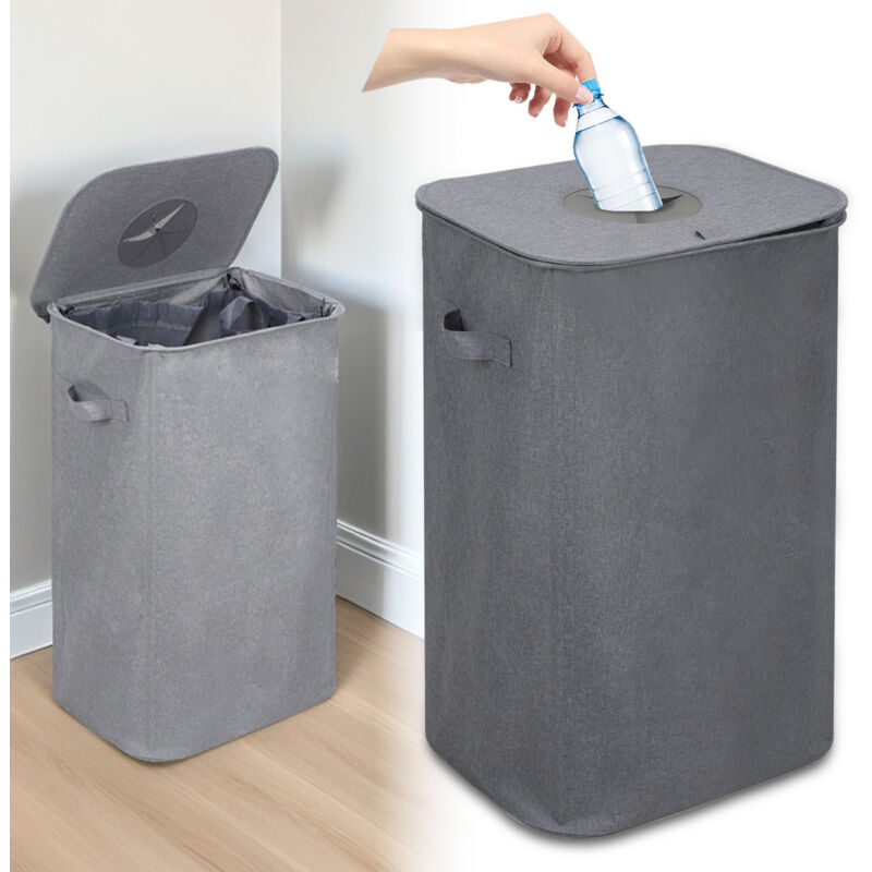 Hengda Poubelle Recyclage 100L Poubelle Cuisine Avec Couvercle, Poubelle Avec 2 Sacs De Transport Gris