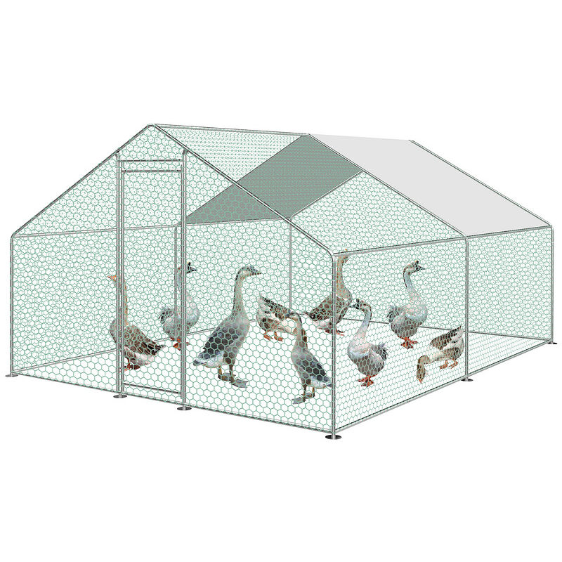 Poulailler 3x4x2m enclos extérieur avec serrure enclos extérieur clapier pour petits animaux en acier galvanisé - Hengda