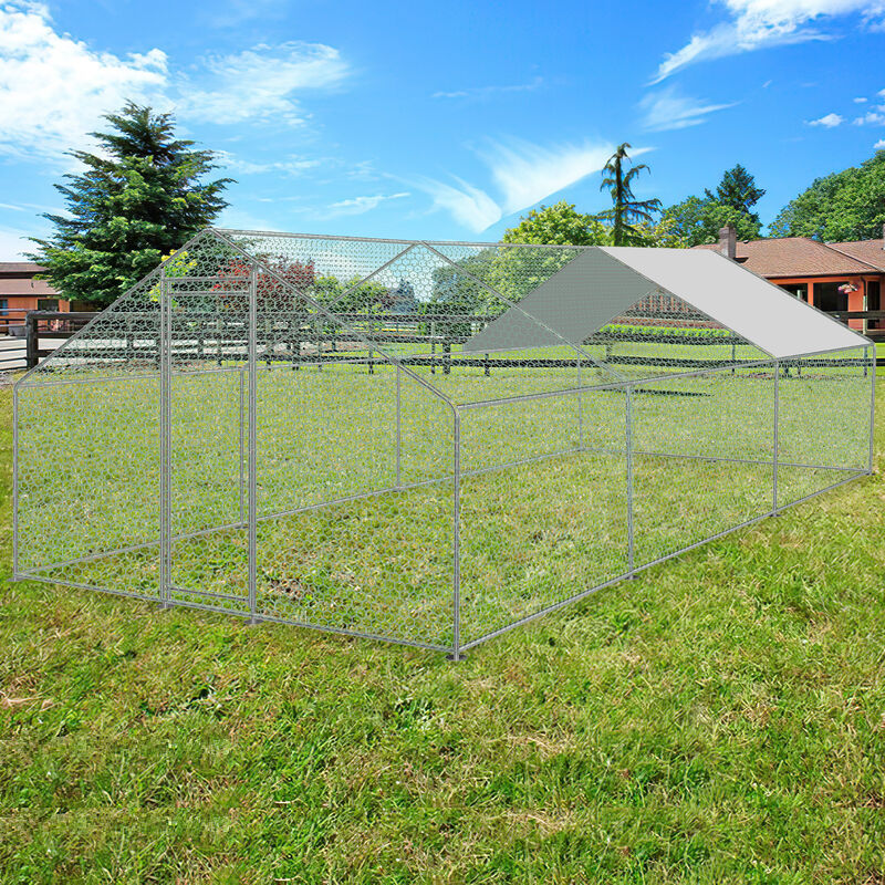 Hengda - Enclos poulailler grillagé avec porte latérale et toit dôme 18 m² 3x6x2m