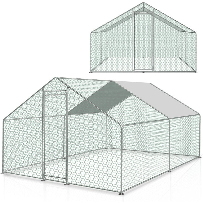 Enclos poulailler grillagé avec porte latérale et toit dôme 9 m² 3x3x2m