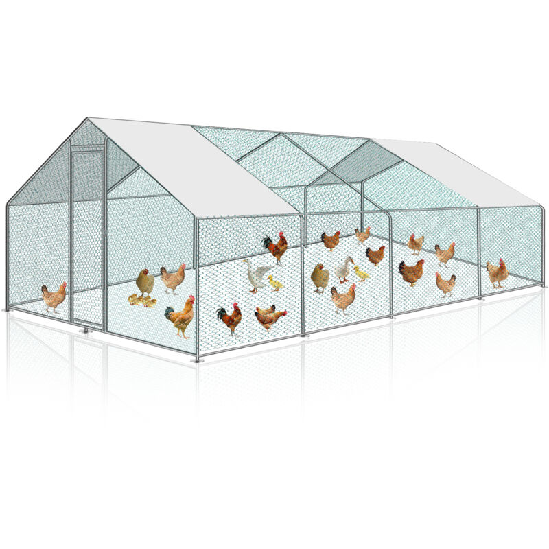 Poulailler xxl Enclos d'extérieur beaucoup d'espace pour poules, lapins et autres petits animaux, cadre en acier 3 x 8 x 2 m - Hengda