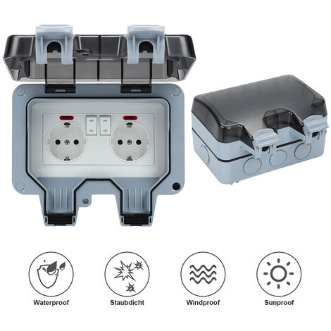 Hengda Presa da esterno impermeabile con interruttore. scatola di giunzione impermeabile. presa da esterno a doppia parete per cucina. IP66