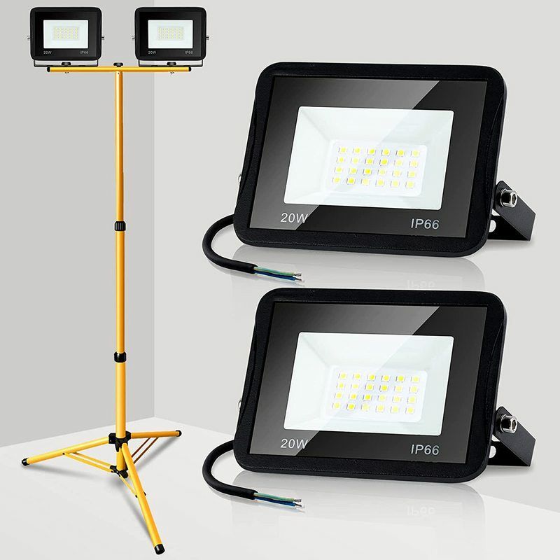 Hengda Projecteur de chantier LED avec trépied IP66 Jardin Projecteur LED extérieur Spot 2X20W Blanc Chaud