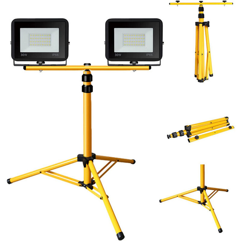 Hengda - Projecteur de chantier à led IP66 Projecteur led extérieur avec trépied 2X30W blanc chaud