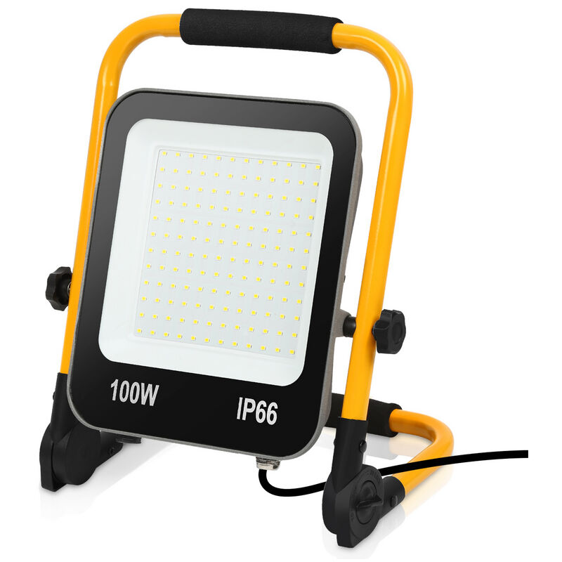 Hengda - 100W Projecteur de Chantier led Projecteur led avec trépied Lampe de Chantier pour Garage Atelier Camping- Blanc Froid