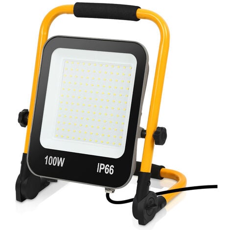 Hengda Proyector LED de obra de 100W con trípode - Luz blanca fría