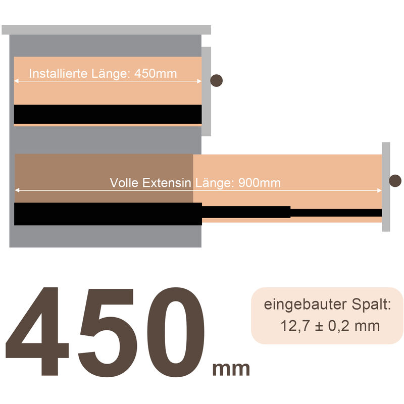 Image of Rail con binari del cassetto 2x Estratti completi da 450 mm Linee guida a sfera guidata da 35 kg - Hengda