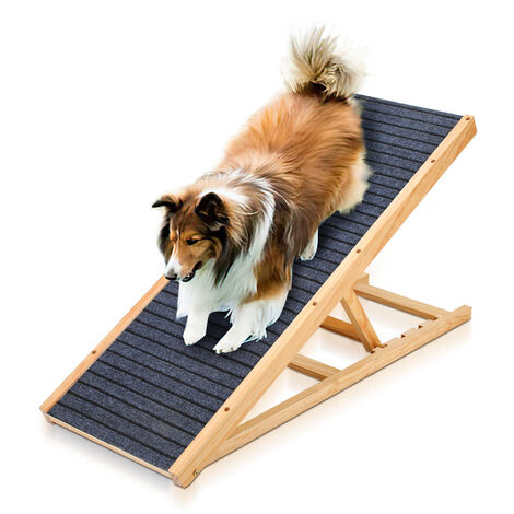 PawHut rampa para perros de madera 165x43x6,5 cm rampa plegable para  mascotas con alfombra antideslizante