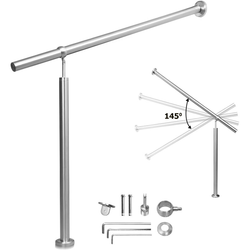 Hengda - Rampe d'escalier. Main courante inox. intérieur extérieur entrée maison. Fixation mur 150x90 cm argent