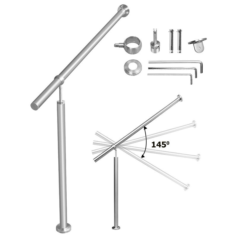 Hengda - Rampe Escalier Inoxydable Main Courante en Rampe d'escalier pour Escalier Extérieu/intérieur Angle réglable Fixation Mur 150cm