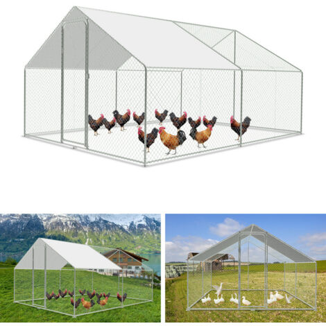 Hengda Recinto per pollaio Recinto per esterno Acciaio zincato con rete metallica e tettoia Gabbia per animali Pollaio per conigli 3 x 4 x 2 m 12 m²