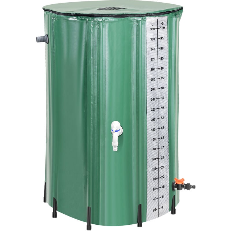 Hengda Récupérateur d'eau de pluie Pliable 380L vert 100x70cm Récupérateur d'eau de pluie tiges de support en pvc