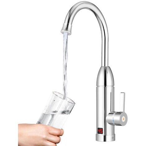Hengda Robinet Chauffe eau Instantané Electrique 3kW pour un Lave-mains, Vaisselle Mais Pas pour une Douche Bien Chaude - Argent