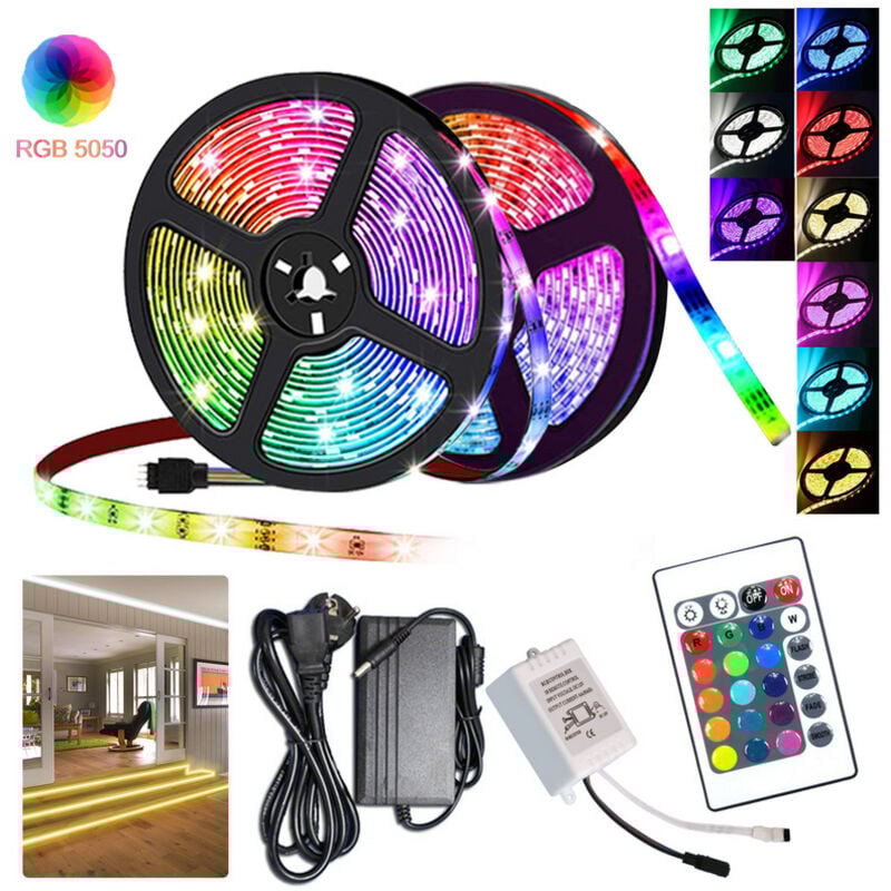 Hengda - swanew Ruban led lumineux Bande led pour Chambre, Mariage, Fête Cuisine rvb 5050 smd multicolore 10M 30 led Avec 24 télécommande