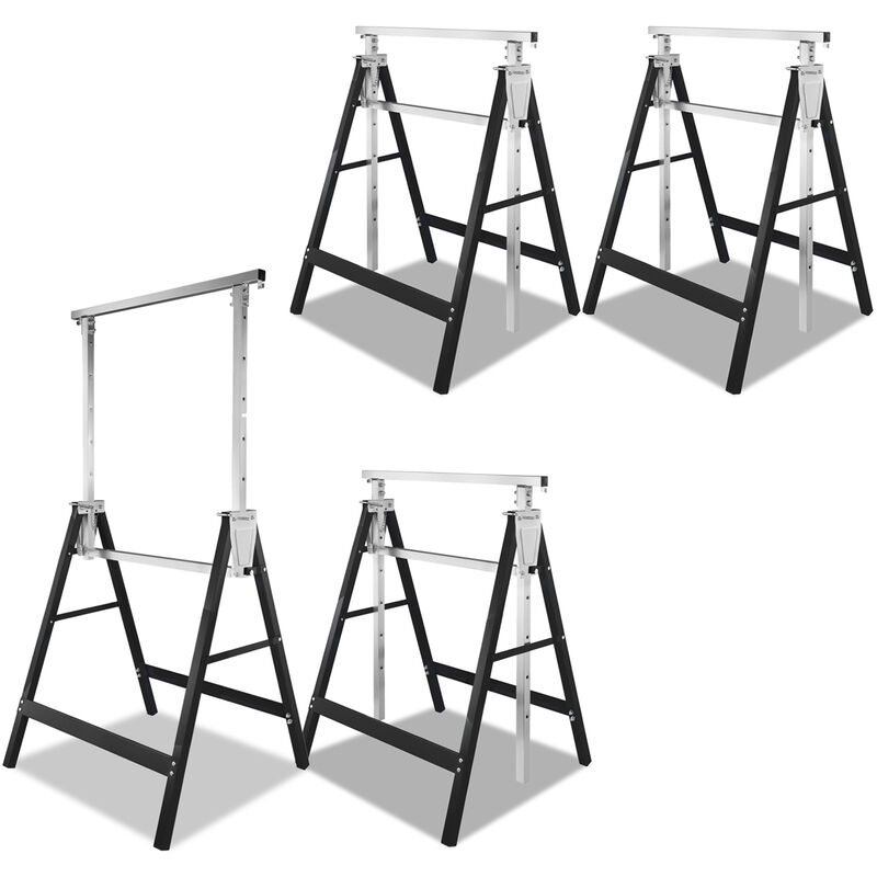 Saw Horse Set of 2, Telescopic Scaffolding Trestle, Adjustable Height 80-130cm, Black-Silver