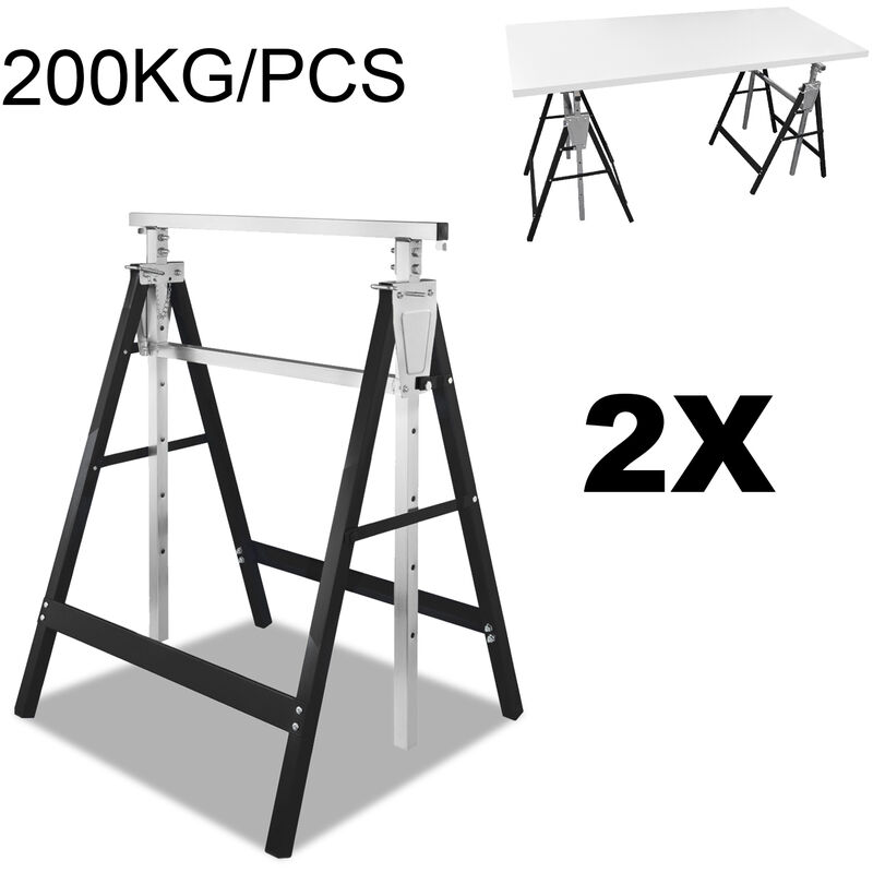 Saw Horse Set of 4, Telescopic Scaffolding Trestle, Adjustable Height 80-130cm, Black-Silver