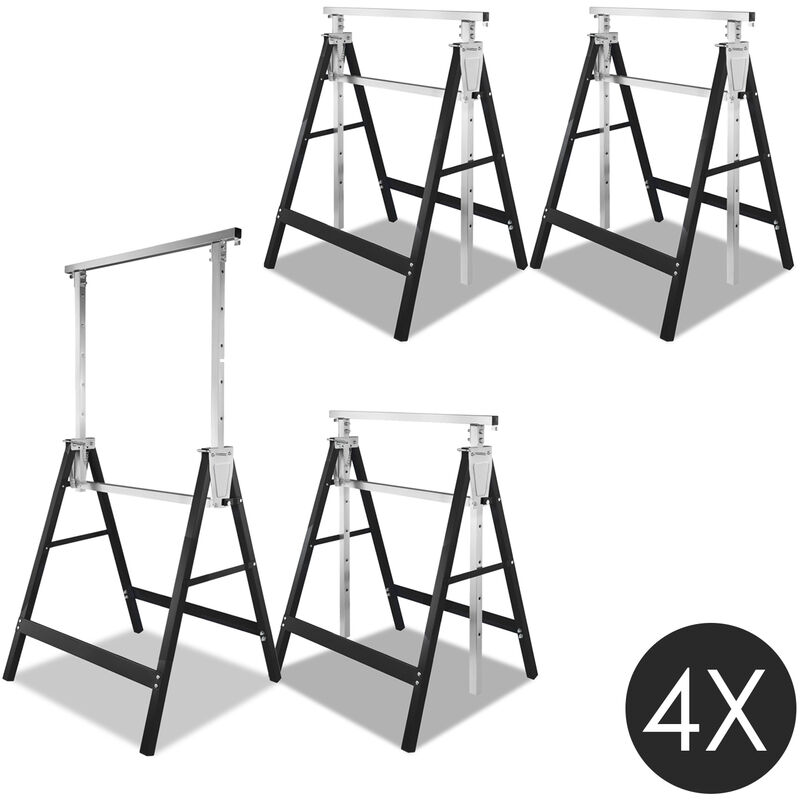 Saw Horse Telescopic, Set of 4, Adjustable Height 80-130cm, Sturdy Trestle Stand, Up to 200 kg, Black