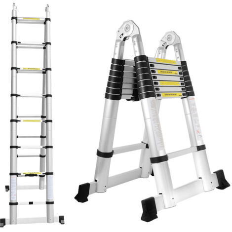 Hengda Scala telescopica 2.5+2.5 m Silber Scala telescopica pieghevole allungabile Scala singola dritta carico massimo 150 kg