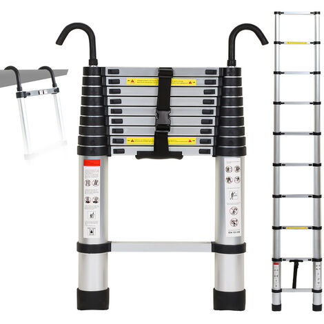 Aufun Scala telescopica pieghevole, in alluminio, 6 + 7 livelli, 6 + 7  gradini, scala multiuso allungabile, scala a terra, portata massima 150 kg