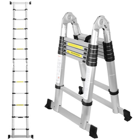 Hengda Scala telescopica. scala a pioli. scala multiuso. scala pieghevole fino a 150 kg. scala multifunzionale 1.9 + 1.9 m. 3.8 m
