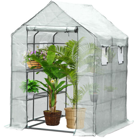Hengda Serra da giardino in PE con ripiani a 3 livelli per piante orticole da fiore Telone rinforzato 135g-m2 Proteggi le tue piante Bianco 143x143x195cm