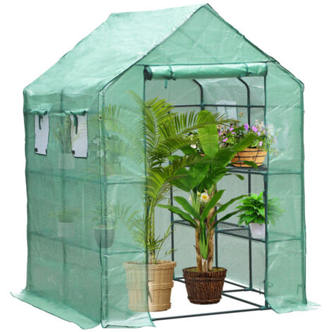 Hengda Serra da giardino in PE con ripiani a 3 livelli per piante orticole da fiore Telone rinforzato 135g-m2 Proteggi le tue piante Verde 143x143x195cm