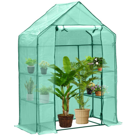 Hengda Serra da giardino in PE con ripiani a 3 livelli per piante orticole da fiore Telone rinforzato 135g-m2 Proteggi le tue piante Verde 143x73x195cm