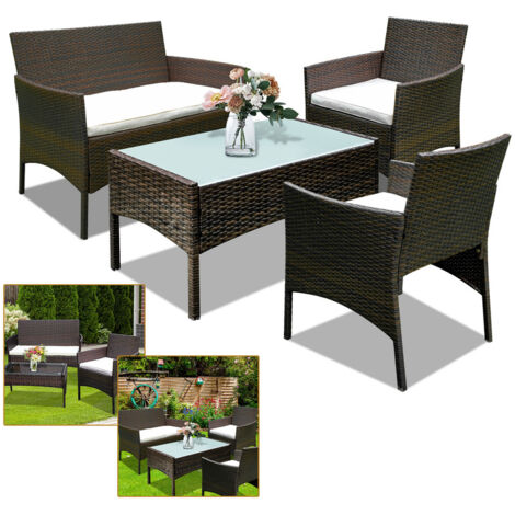 Hengda Set di mobili da giardino in resina intrecciata marrone - 4 posti - Divano + Poltrona + Tavolo