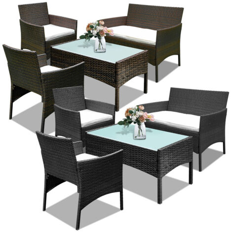 Hengda Set di mobili da giardino in resina intrecciata marrone - 4 posti - Divano + Poltrona + Tavolo + Cuscini di seduta