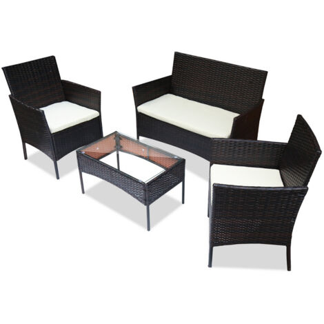 Hengda Set di mobili da giardino in resina intrecciata nera - 4 posti - Divano + Poltrona + Tavolo