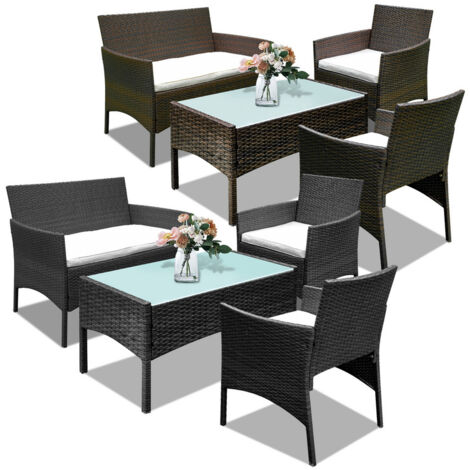 Hengda Set di mobili da giardino in resina intrecciata nera - 4 posti - Divano + Poltrona + Tavolo + Cuscini di seduta