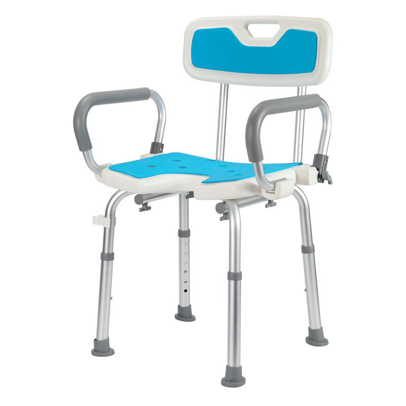 Siège de douche réglable en hauteur tabouret de douche antidérapants charge max.136 Kg alu hdpe blanc Bleu Accoudoir réversible Avec dossier - Hengda