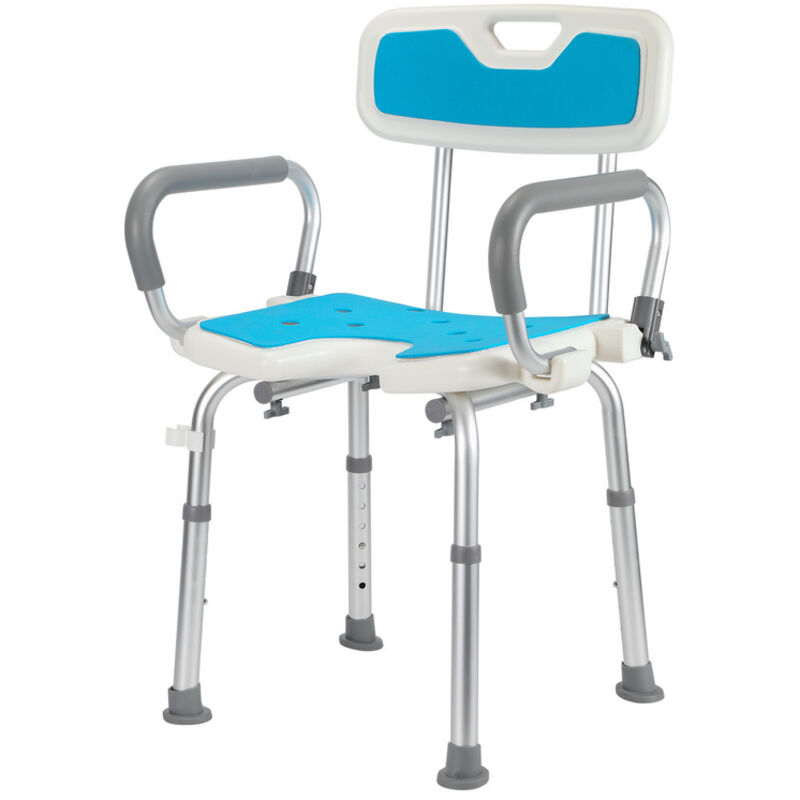 Swanew Siège de douche réglable en hauteur tabouret de douche antidérapants charge max.136 Kg alu hdpe blanc Bleu Accoudoir réversible