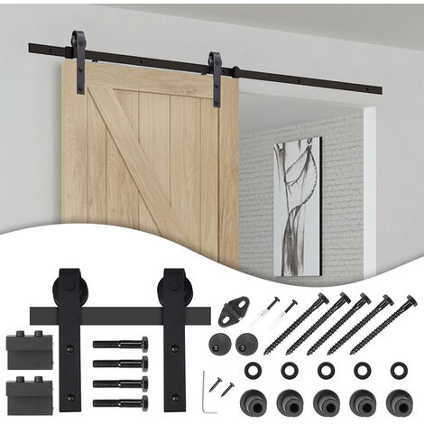 Hengda Sistema di porte scorrevoli Set di accessori per binari a pavimento in legno Binario per porte a rulli in vetro 150kg Pfeil 152cm - Nero