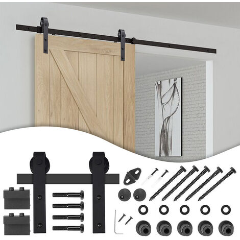 Hengda Sistema di porte scorrevoli Set di accessori per binari a pavimento in legno Binario per porte a rulli in vetro 150kg Pfeil 244cm - Nero