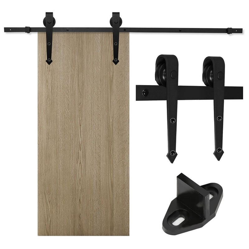 Image of Hengda - Sistema di porte scorrevoli Sistema di porte scorrevoli Ferramenta per porte Guida per porte Maniglia per porte in legno-Arrow-183cm - nero