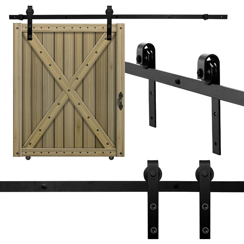Image of Sistema di porte scorrevoli Sistema di porte scorrevoli Ferramenta per porte Guida per porte Maniglia per porte in legno Strisce-244cm - Nero - Hengda