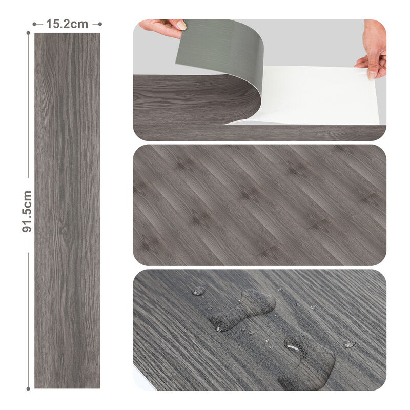 Sol pvc bois-Lames de sol pvc adhésives -Boite de 7 lames vinyle auto-adhésives - 1 m² - Chêne Nuit - Hengda