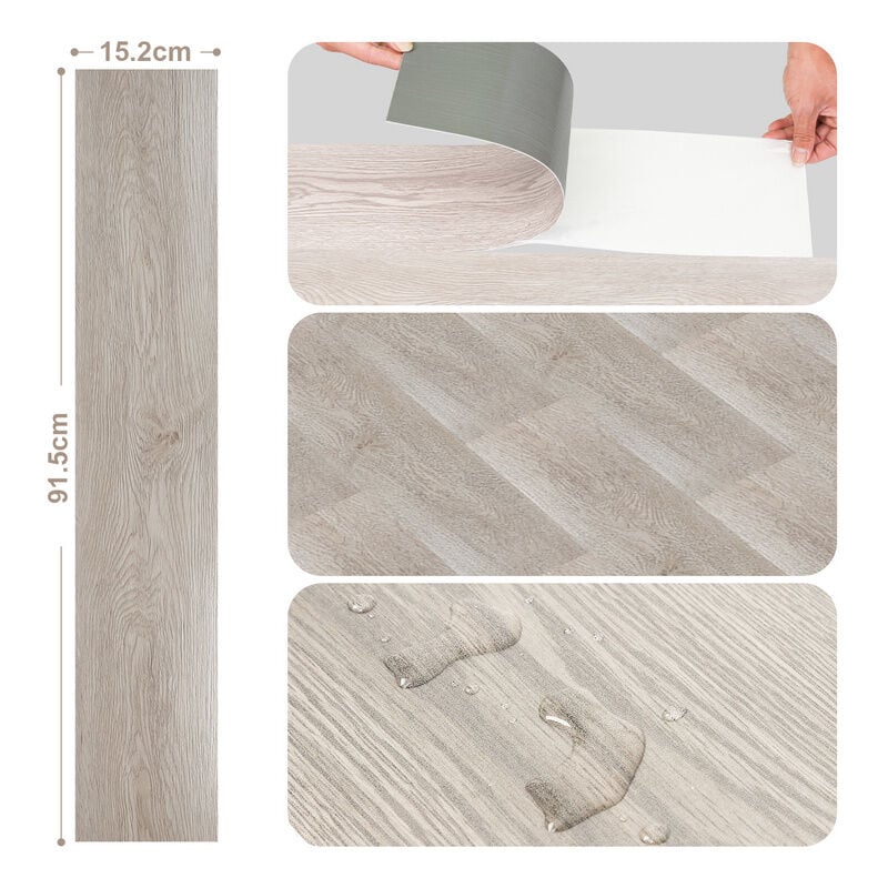 Sol pvc bois-Lames de sol pvc adhésives -Boite de 7 lames vinyle auto-adhésives - 1 m² - Chêne blanc - Hengda