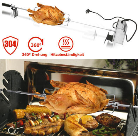 Hengda Spiedo BBQ 117cm 230V in acciaio raffinato 2 forchette incluse Grill Girarrosto Barbecue