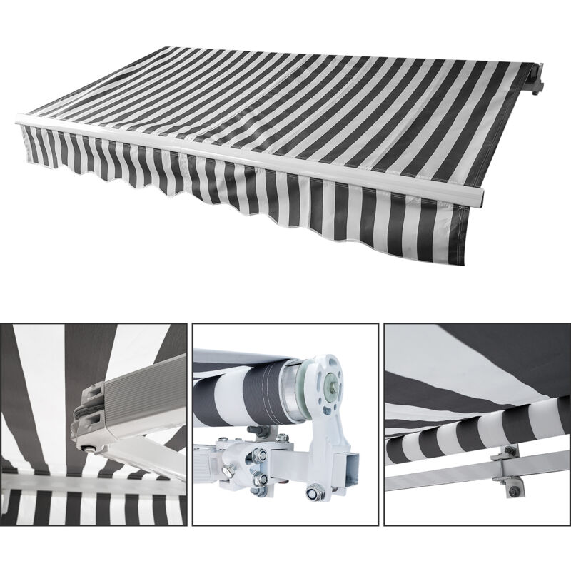 Store Banne de Balcon Rétractable 350x300cm avec Tissu Résistant aux uv et à l'eau Angle Réglable 0-30°Gris/Blanc - Hengda