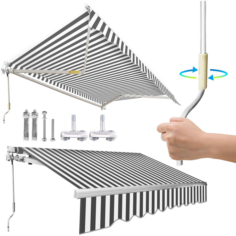 Store Banne Manuel 350 x 300 cm Gris Blanc Store extérieur Auvent Balcon Articulé Protection Solaire Terrasse Jardin - Hengda