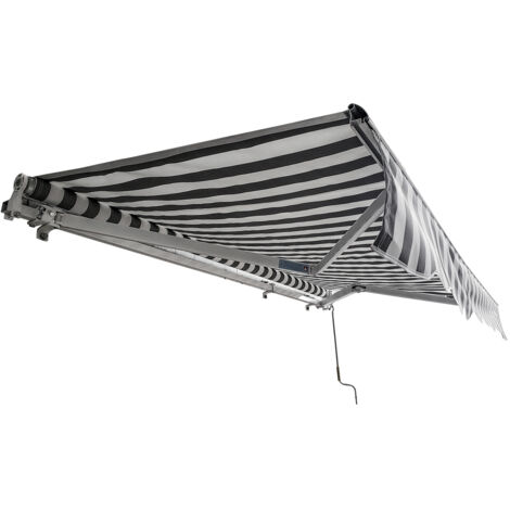 Hengda Store Banne Manuel Store extérieur Auvent Balcon Articulé Protection Solaire Anti-UV Terrasse Jardin Gris Blanc 350 x 300 cm