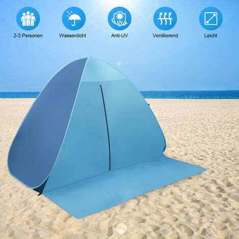 Hengda Strandmuschel UV 50+ Strandzelt Pop Up Sonnen Wurfzelt mit Schließvorhang - blau