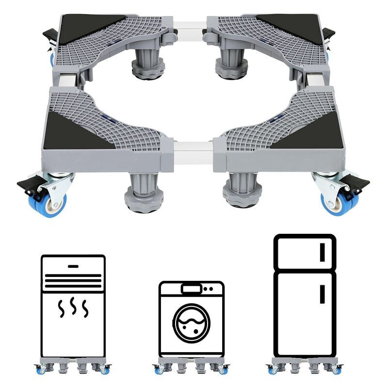 Hengda - Support de machine à laver Base de Réfrigo de Lave-linge et de Sèche-linge Réglable 8 pieds + 4 roues 41-66cm