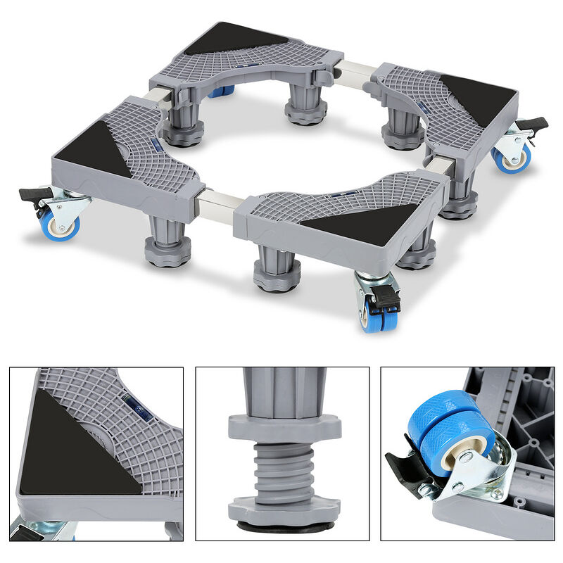 Vingo Support de machine à laver Base Machine à Laver Réglable 41-64cm 8 pieds + 4 roues