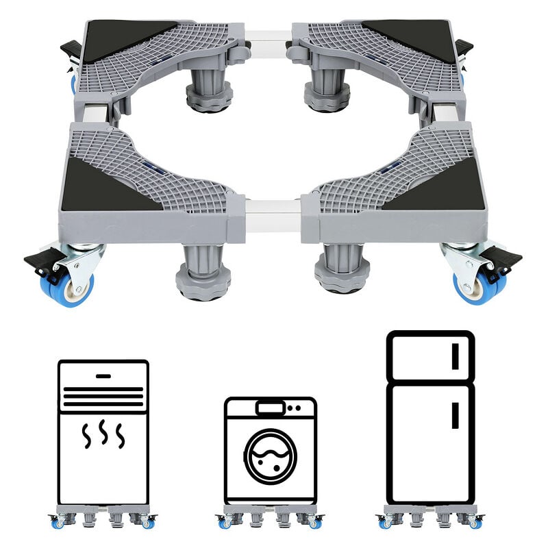 Image of Supporto per lavatrice Base per Frigorifero. Lavatrice e Asciugatrice Regolabile 8 piedi + 4 ruote 41-66 cm - Hengda