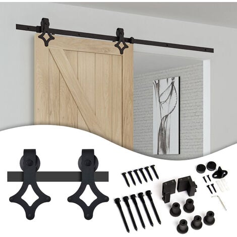 Hengda Système de porte coulissante Ensemble d'accessoires pour Rail au sol Rail de porte à rouleau en bois Verre 150kg 183CM - schwarz
