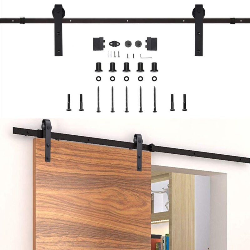 Einfeben Système de porte coulissante Ensemble d'accessoires pour Rail au sol Rail de porte à rouleau en bois Verre 150kg Streifen 200CM