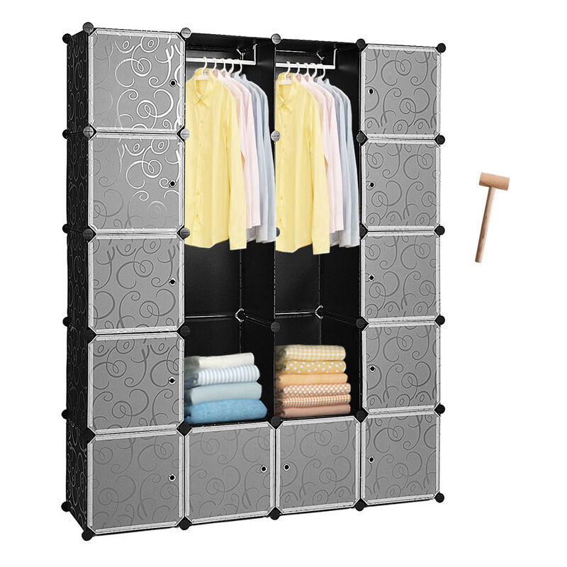 Système d'étagères Armoire à vêtements Étagère enfichable Vestiaire 20 cubes avec portes diy - Noir - Hengda
